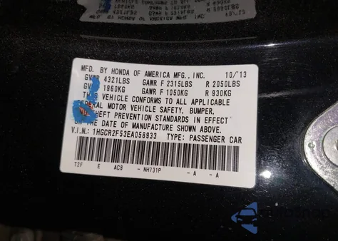 2014 Honda Accord Sport from USA, damaged, VIN 1HGCR2F53EA058933
